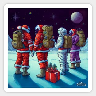 Santa Claus Astronauts at Christmas in Space Sticker